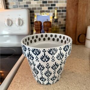 Navy and White Patterned Ceramic Planter